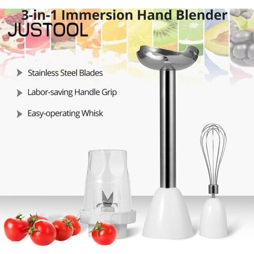JUSTOOL 3-in-1 Hand Blender Mini Chopper Immersion Stick Blender Electric Whisk 800W With Cooking Cup Eggbeater Cooking Stick