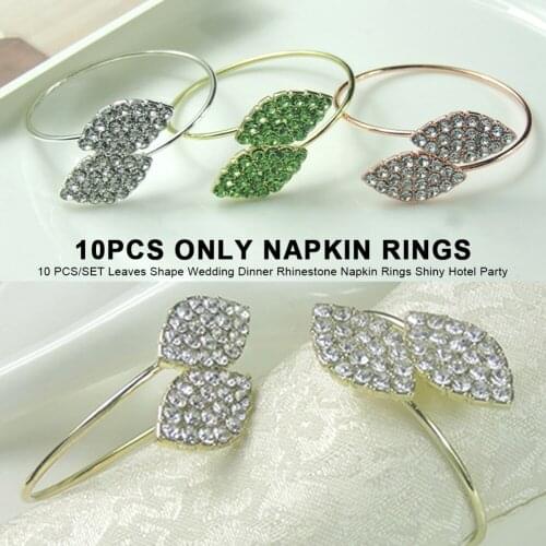 10 PCS/SET Leaves Shape Napkin Rings Wedding Dinner Rhinestone Shiny Hotel Party Prom Birthdays Home Restaurant Cafe Supplies