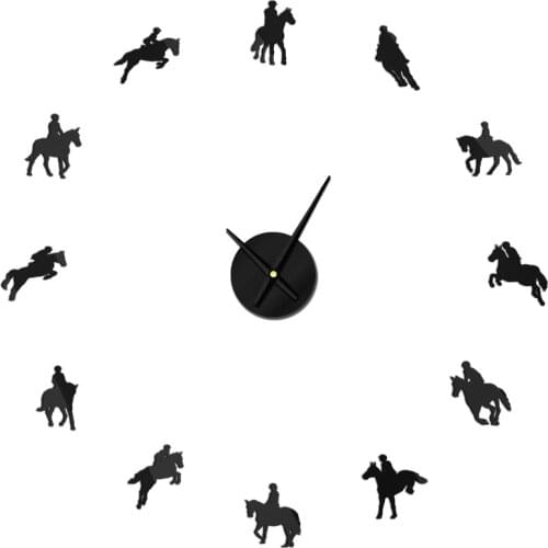 Large Frameless Diy Wall Clock Acrylicl Mirror Sports Horse Race 3d Watch Personalized Horse Riding Wall Clocks Free Shipping