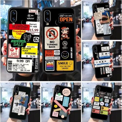 Retro Bar Fashion Code Label Phone case For Huawei P Mate P10 P20 P30 P40 10 20 Smart Z Pro Lite 2019 Frosted black luxury back