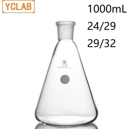 YCLAB 1000mL 24/29 & 29/32 Erlenmeyer Flask 1L Borosilicate 3.3 Glass Standard Ground Mouth Conical Triangle Labware