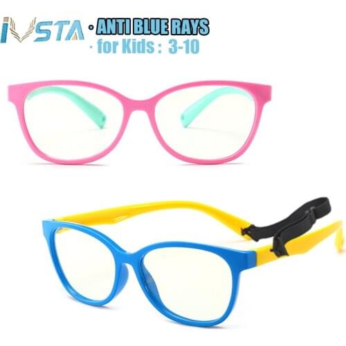IVSTA Kids Glasses Computer anti Blue Light Blocking Gaming Eyewear Rubber Optical Frame Prescription No Screw Amblyopia TR90
