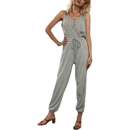 Womens Romper High Waist Trousers Off-Shoulder Sleeveless Elastic Loose Home Casual Yoga Jumpsuit /2