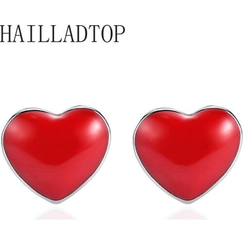 Red heart earrings sweet temperament earrings red epoxy love heart-shaped earrings silver plated romantic small gift ear jewelry