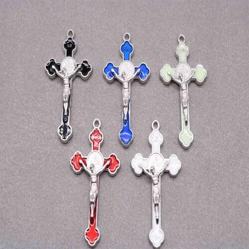 Christian colored plum shaped Jesus cross rosary pendant. Christ Jesus Color Cross Pendant Accessories