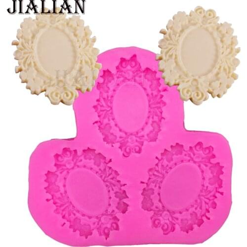 Lace photo frame chocolate Party cake decorating tools DIY flower fondant silicone mold Stick Cookware Bar Non Stick T0267