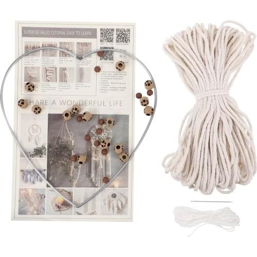 1 Set Macrame Cord Kit Cotton Rope Ring Wood Beads DIY Dream Catcher Kit