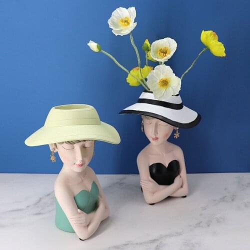 Nordic earring girl resin vase decoration modern light luxury home living room porch flower insert creative resin crafts