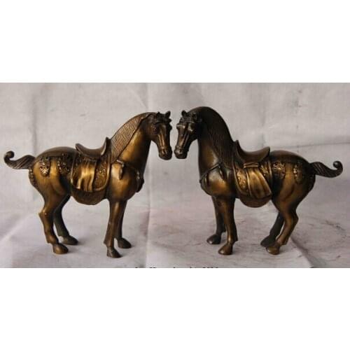 Song voge gem S1110 China Chinese Bronze Copper Fengshui Lucky War-horse Horse Statue Sculpture Pair