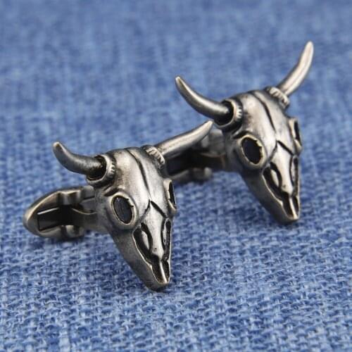 SPARTA Antic Silver Plated 3D oxhead Cow Headmens Cuff Links + Free Shipping !!! metal buttons