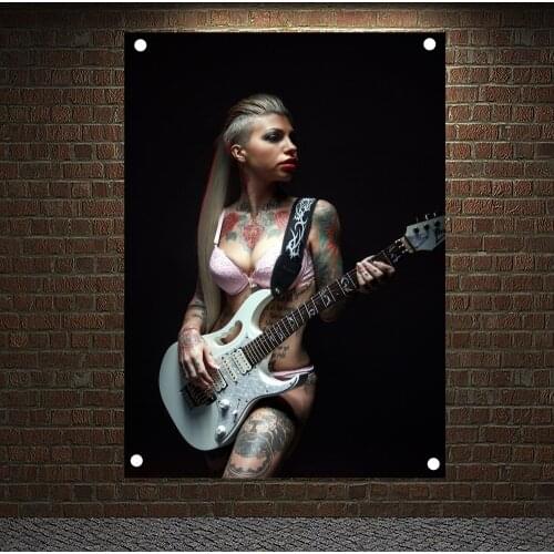 Female guitarist Music Rock Band Singer Poster Vintage Banners Sign Wallpaper Bar Cafe Wall Decoration Canvas Painting Tapestry