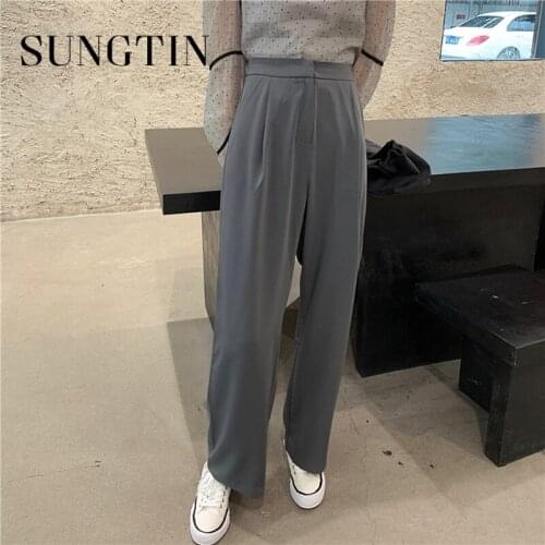 Sungtin Casual Wide Leg Pants Women High Waist Solid Loose Trousers Female Straight Blazer Suit Pants Sweatpants Korean Fashion