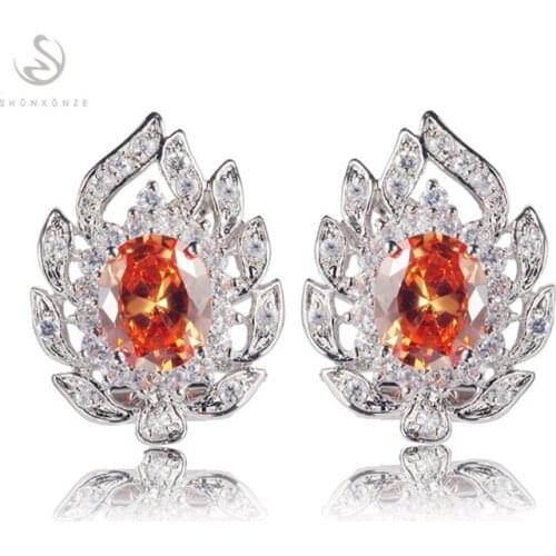 SHUNXUNZE Engagement Wedding earrings Jewelry & Accessories for women alibaba-express Orange Cubic Zirconia Rhodium Plated R680