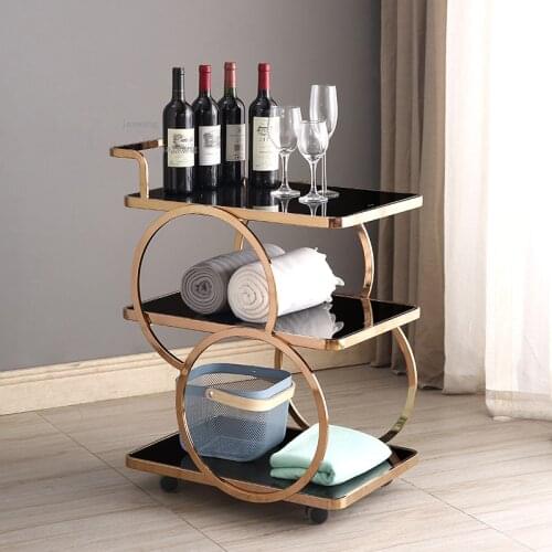 Hotel Restaurant Club Three-layer Cart Stainless Steel Dining Room Storage Shelf Kitchen Furniture Dormitory Trolley with Wheels