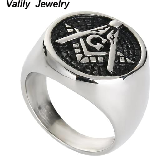 Valily Jewelry Mens Ring College Style Look Freemason Ring Masonic Rings Stainless Steel Freemasons Jewelry Rings for Men
