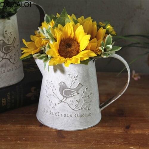 Retro Creative Iron Flower Arrangement Flower Bucket Cafe Dried Flower Flower Bucket Indoor Living Room Desktop Decoration