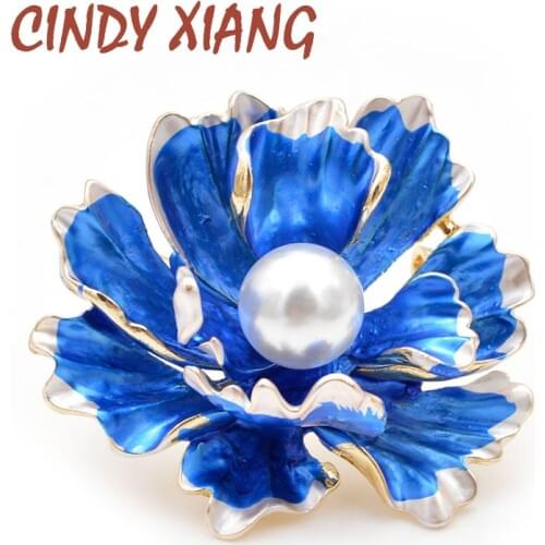 CINDY XIANG 6 Colors Choose Enamel Peony Flowers Brooches for Women Wedding Fashion Pearl Pins Elegant Coat Accessories Gift