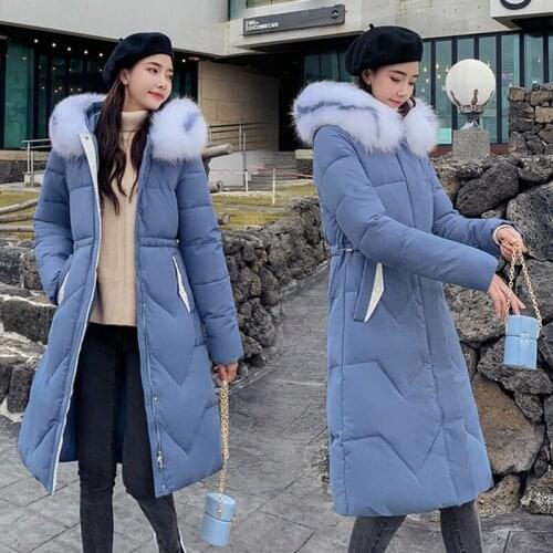 Womens winter cotton clothes New fashion casual long down jacket coat Loose slim hooded fur collar coat plus size