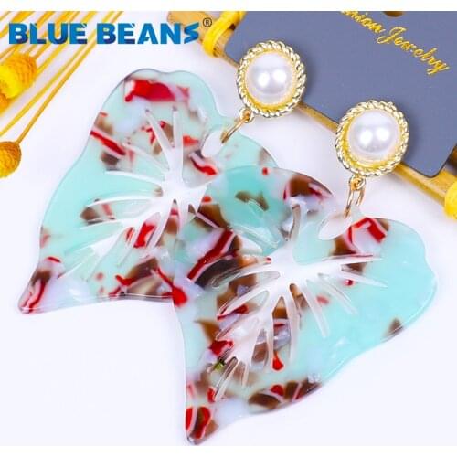 Bohemian Za Acrylic Earrings For Women big Colorful leaf Earings Dangle Resin Statement Geometric Fashion pearl Boho Wedding