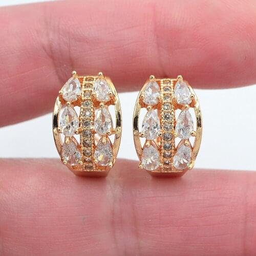 Gold Color Women Luxury White Teardrop Cubic Zirconia CZ Huggie Hoop Earrings Jewelry