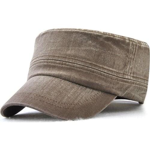 Winter Summer Military Hats For Men Classic Vintage Flat Top Mens Washed Caps And Hat Adjustable Fitted Cotton Cap