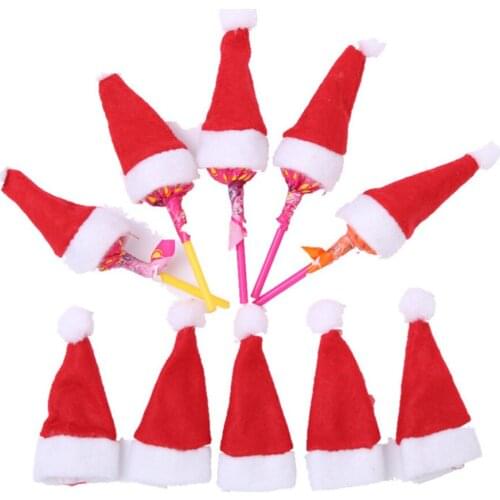 10Pcs Mini Santa Claus Hat Christmas Xmas Holiday Lollipop Top Topper Cover for Home Festival Christmas Decoration for Children