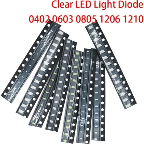 100pcs 0402 0603 0805 1206 1210 smd led Red Yellow Green White Blue light emitting diode Clear LED Light Diode Set