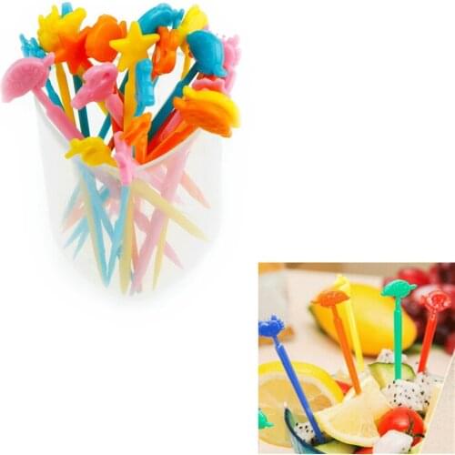 24pcs Creative Plastic Disposable Forks Food Picks Marine Animals Dessert Fruit Forks Kitchen Bento Accessories Bento Picks