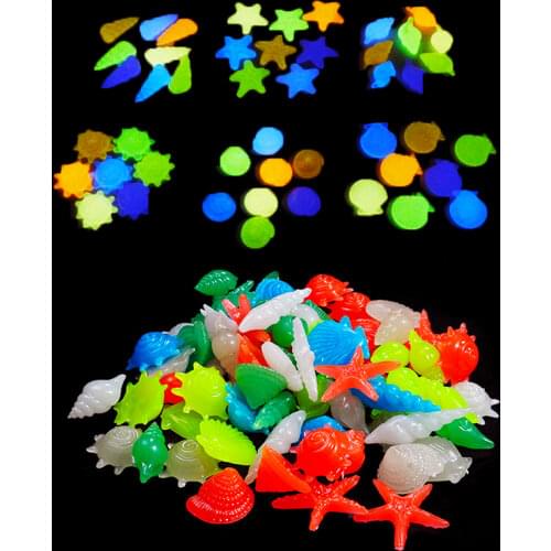 25/50 Pcs Glow In The Dark Stones Starfish Conch Shell Shaped Decorative Garden Aquarium Fish Tank Pool Landscape Luminous Stone