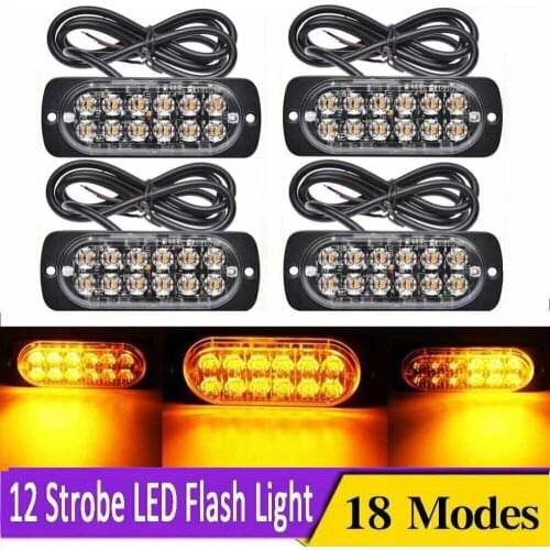 4 Pcs 12-Led Amber Flash Flashing Recovery Strobe Car Emergency Signal Led Orange Grill Breakdown Light Fog Light Beacon