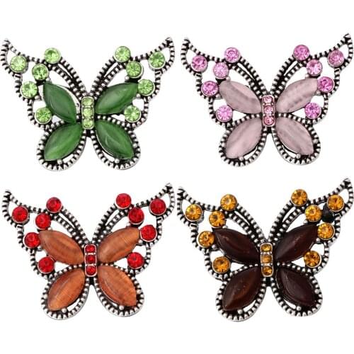 5pcs/lot New Butterfly Snap Button Jewelry Rhinestone Metal 18mm Snap Buttons Fit 20mm 18mm Snap Button Bracelet Necklace