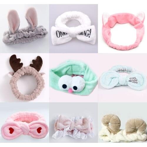 63 Style Hair Bands for Women and Girls Makeup Mask Stretch Hair Band Coral Velve Rabbit Ears Headdress Cartoon Hair Accessories