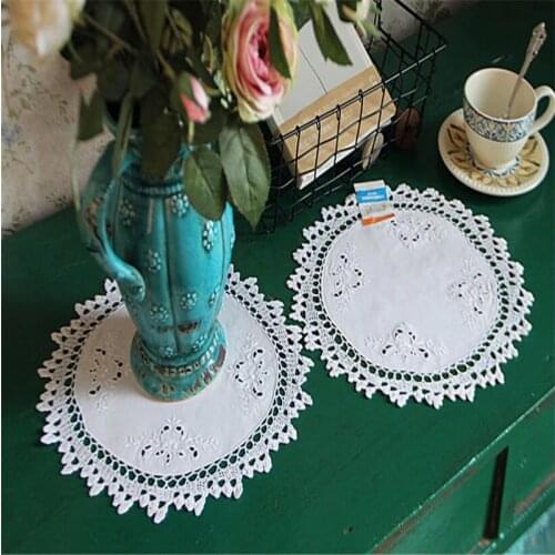 Free Shipping Cotton Round Embroidery Diameter 30cm Tablecloth Cup Mat Cover Lace Placemat Coffee Tea Pad Handmade Home