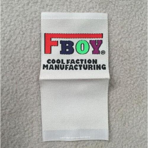 Customize clothing loop fold tags/satin woven labels/garment T-shirt dress embroidered tag/brand name tag printing