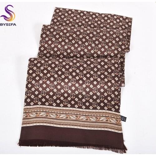 [BYSIFA] Light Coffee Men Scarves 2020 New Design100% Silk Long Scarf Winter Men Neck Scarf Cravat British style Gentleman Scarf