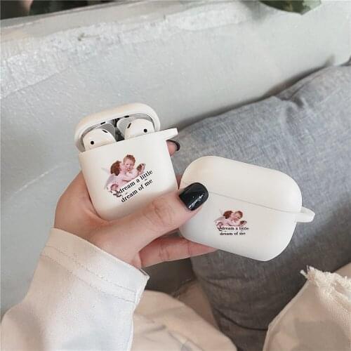 Dream a little Cupid lovely Baby Phone Earphone Case For APPLE Airpods 3 2 1 Pro White skin Wireless bluetooth headset Cover