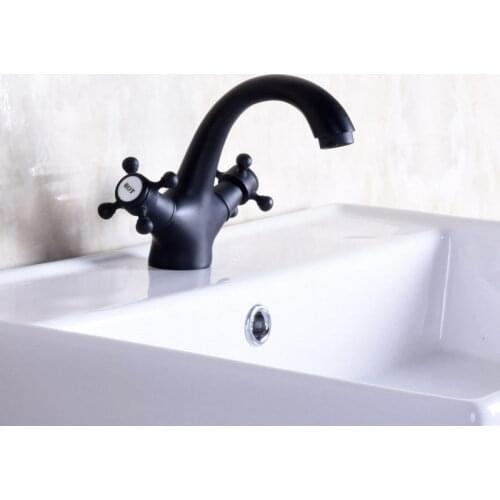 Black Oil Rubbed Brass Single Hole Deck Mounted Double Handles Bathroom Vessel Basin Sink Faucet Mixer Water Taps mnf251