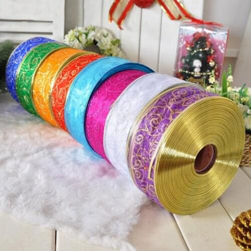 Christmas Tree Decoration Ribbon 2Mx5cm Pearl Yarn Onion Powder Circle Hot Stamping Ribbon Christmas Gift Wrapping Ribbon