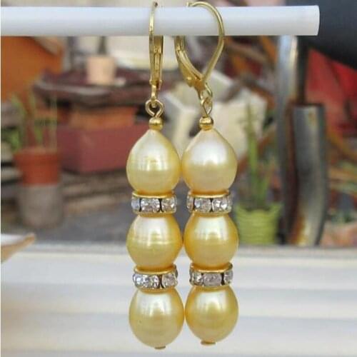 Beautiful AAA ++ natural south sea baroque golden pearl dangle earring 14k/20