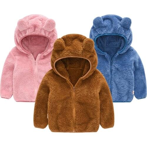 Cute Ears Autumn Baby Girls Boys Jacket Hooded Zipper Fashion Christmas Coat Fleece Wool Keep Warm Outerwear Children Clothing