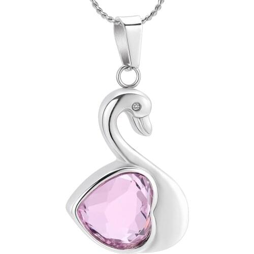 Stainless Steel Crystal Swan Cremation Pendant Necklace Keepsake Women Memorial Urn Jewelry for Ashes