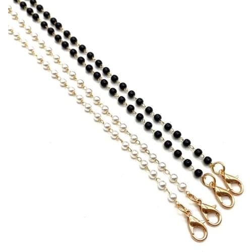 Fashion Acrylic Crystal Glasses Neck Strap Chain Acrylic Crystal Black Beads Eyeglasses Necklace Metal Sunglasses Cord Lanyard