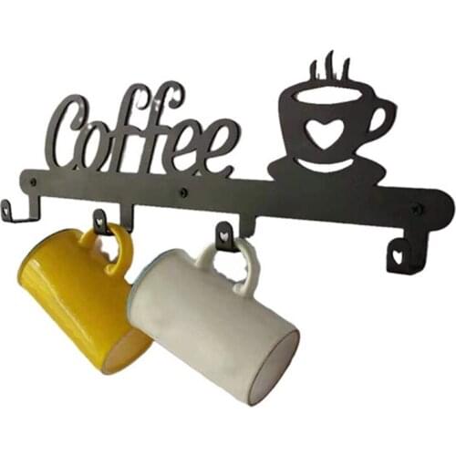 94PF Coffee Mug Holder Wall Mounted Coffee Cup Rack Holds 4 Cups Hanging Rack for Home Kitchen Bar Display Organizer