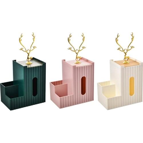 Deer Shape Desktop Storage Tissue Box Cosmetic Sundries Storage Organizer Napkin Storage Box Home Living Room Decor