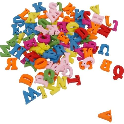New 100x Colorful Wooden Letters with Holes Flatback Embellishments Crafts 1.5cm Classic Learning Toys for Kids Cloes Decoration