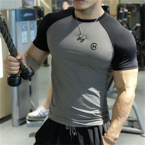 2021 New Brand Men Clothing Gym Tight Cotton T-shirt Mens Fitness T-shirt Homme Gyms T Shirt Men Fitness Summer Tees Tops
