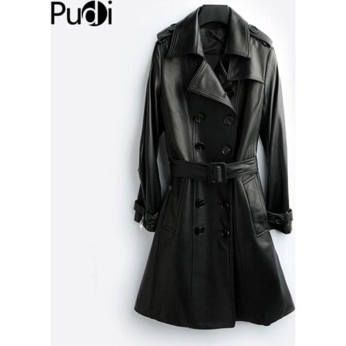 PUDI 2020 New women dress style genuine sheep leather coat lady simple style Jacket fall/winter trench coat CT947