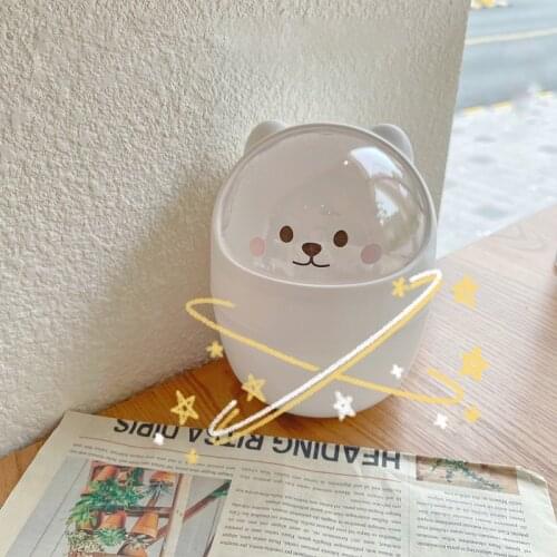 Creative Plastic Pen Holder with Lid Cute Desktop Mini Trash Bin Student Desk Organizer Pencil Makeup Brush Storage Box