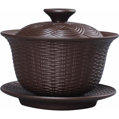 Weave Gaiwan Purple Clay Tea Tureen Handmade Health Zisha Teaware Office Tea Ceremony Puer Oolong Tea Teapots Big Tea Bowl