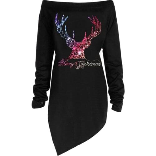 Casual Long Sleeve T-Shirt Ugly Christmas Deer 3D Print Pullover T-Shirt Autumn Irregular Tops Collar Christmas Deer T-Shirt